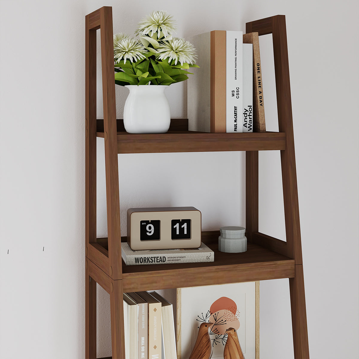 Mid-Century Style 4 Tier Dark Wood Ladder Shelf - 178cm – Melody