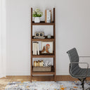 Mid-Century Style 4 Tier Dark Wood Ladder Shelf - 178cm