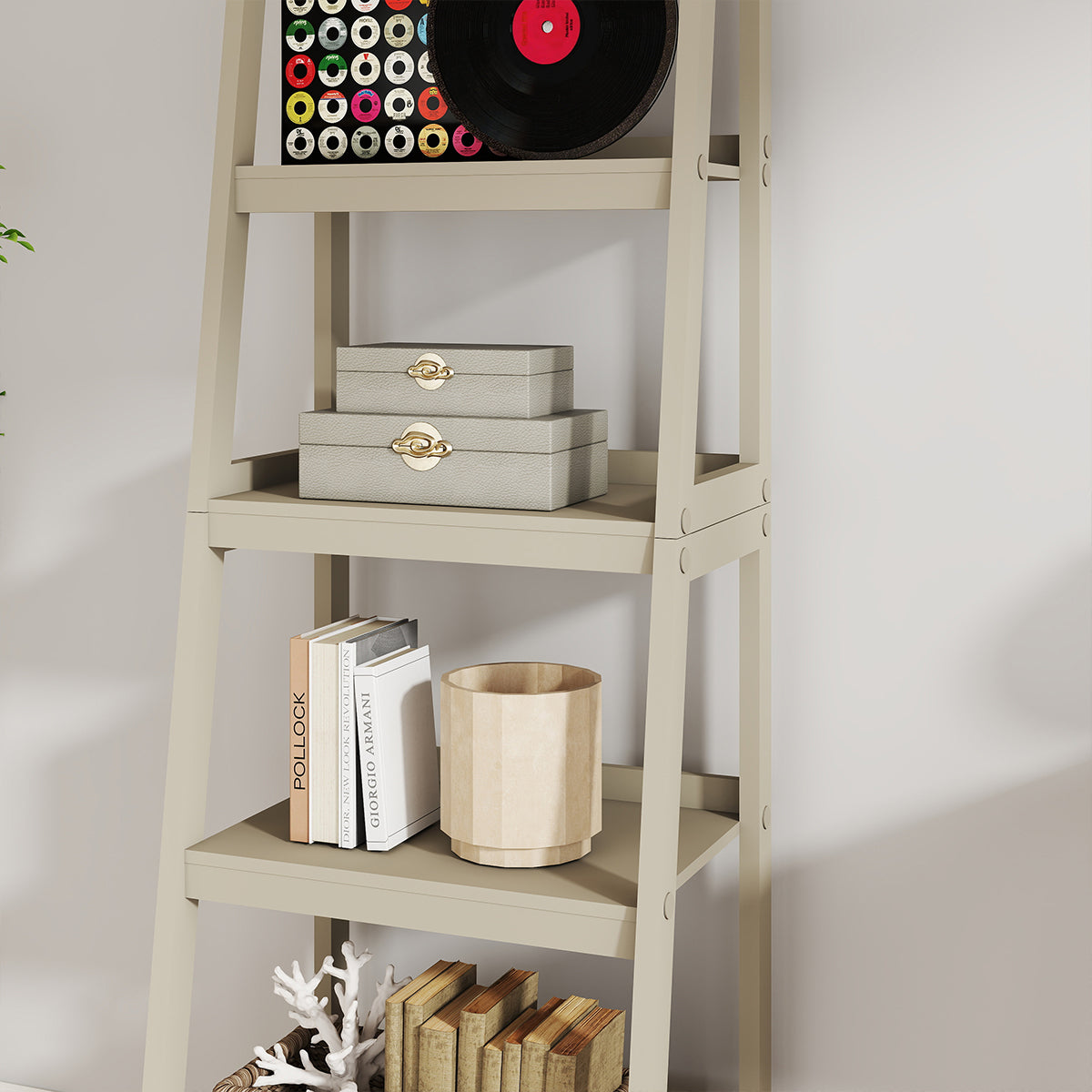 Mid-Century Style 4 Tier Painted Wooden Ladder Shelf - 178cm