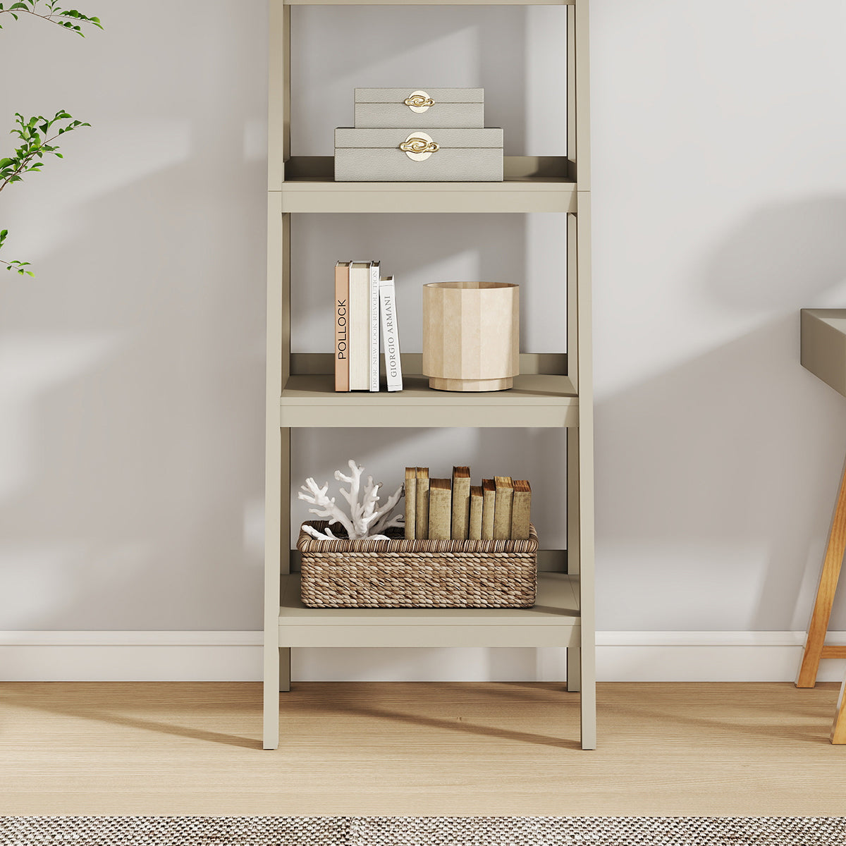 Mid-Century Style 4 Tier Painted Wooden Ladder Shelf - 178cm