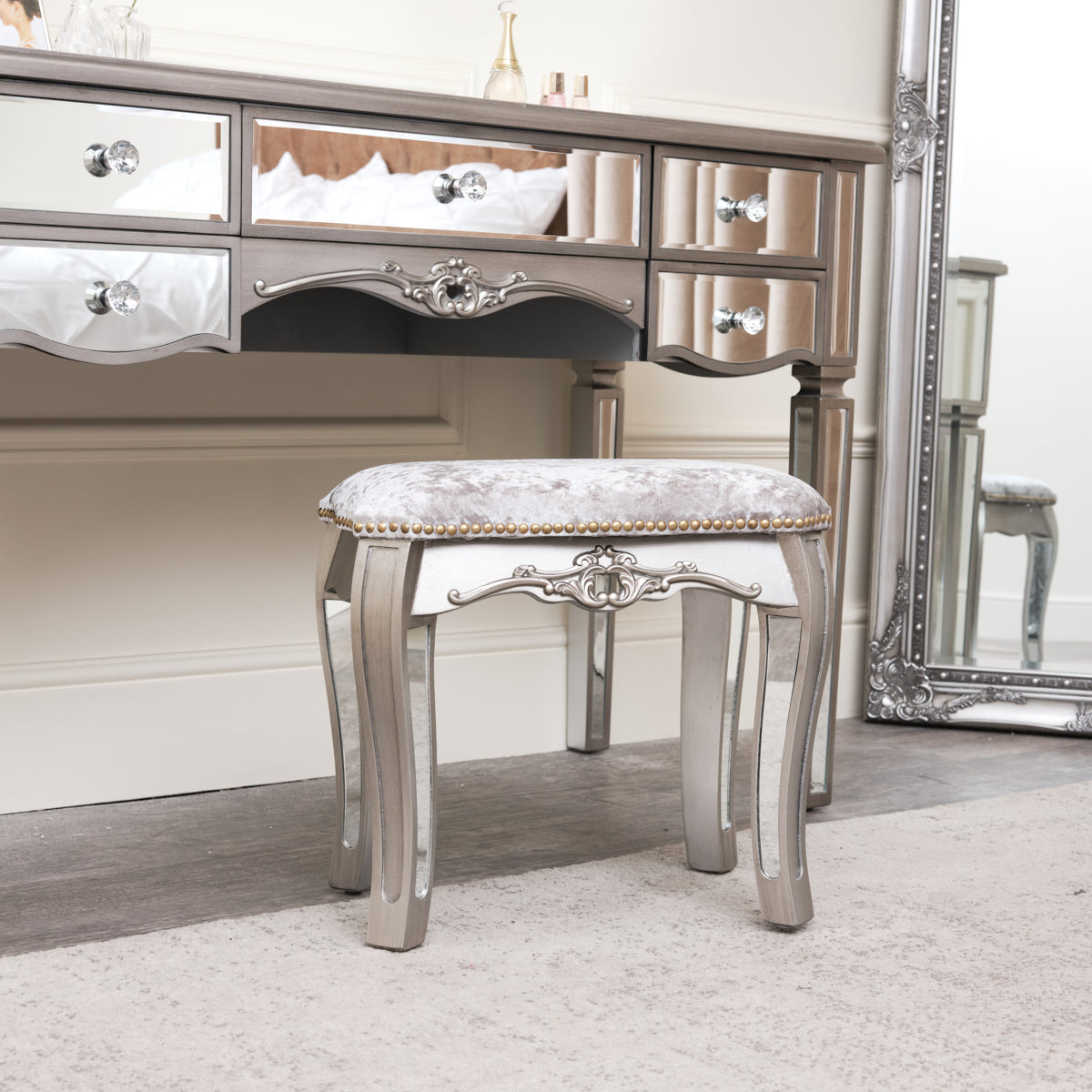 silver dressing table stool Mirrored Dressing Table Stool