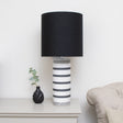 Monochrome Black & White Striped Table Lamp with Black Shade