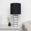 Monochrome Black & White Striped Table Lamp with Black Shade