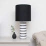 Monochrome Black & White Striped Table Lamp with Black Shade