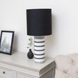 Monochrome Black &amp; White Striped Table Lamp with Black Shade