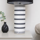Monochrome Black &amp; White Striped Table Lamp with Black Shade