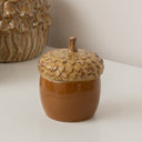 Natural Brown Ceramic Acorn Decorative Lidded Jar