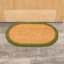 Natural Oval Coir Door Mat with a Green Border