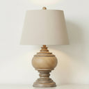Natural Wood Table Lamp With A Beige Linen Shade