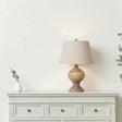 Natural Wood Table Lamp With A Beige Linen Shade