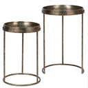 Nest of 2 Antique Bronze Mirrored Fern Pattern Tray Tables
