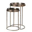 Nest of 2 Antique Bronze Mirrored Fern Pattern Tray Tables