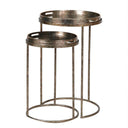 Nest of 2 Antique Bronze Mirrored Fern Pattern Tray Tables