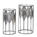 Nest of Two Metal Silver Mirrored Leaf Side Tables