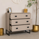Neutral Bedroom Clearance Bundle - Dark Biege Chest, Black Wall Cabinet, Art Deco Wall Mirror &amp; Sandy Biege Planter