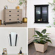 Neutral Bedroom Clearance Bundle - Dark Biege Chest, Black Wall Cabinet, Art Deco Wall Mirror & Sandy Biege Planter