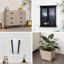 Neutral Bedroom Clearance Bundle - Dark Biege Chest, Black Wall Cabinet, Art Deco Wall Mirror & Sandy Biege Planter