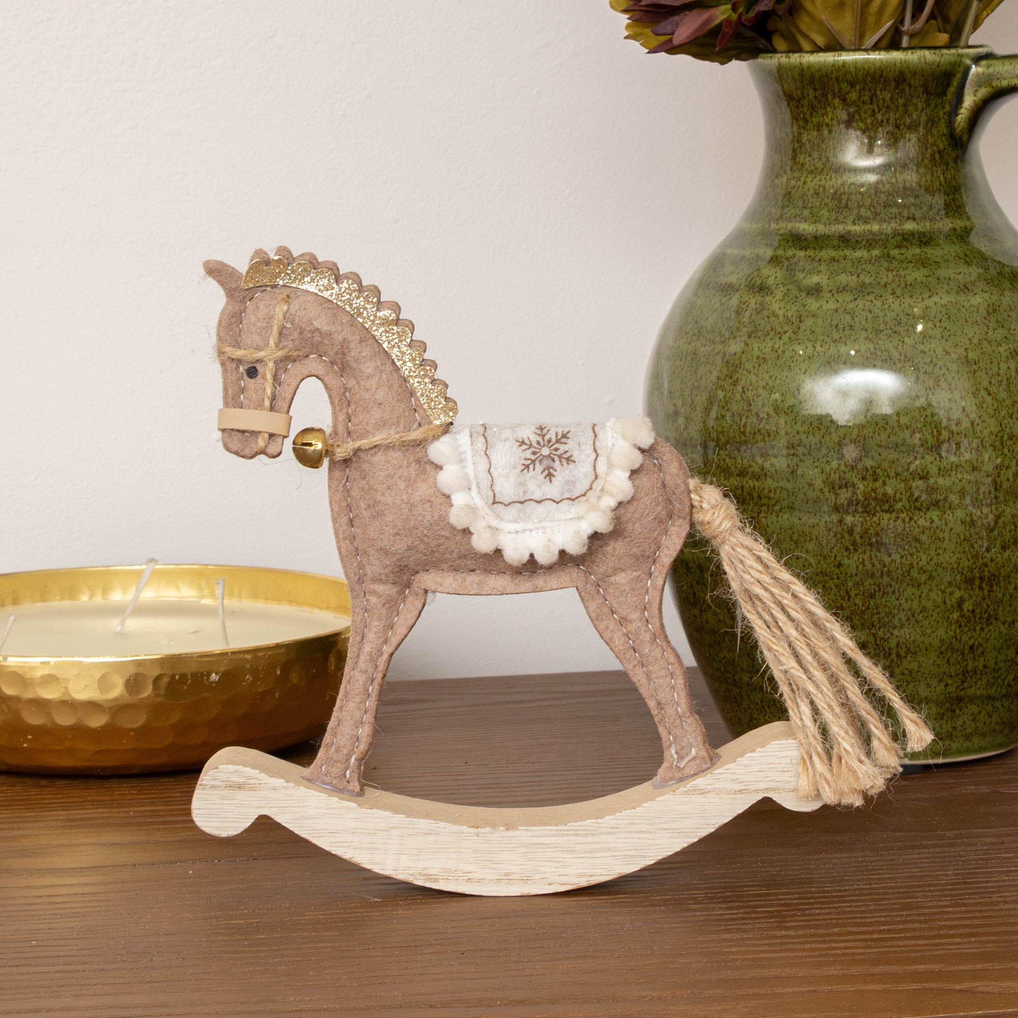 Felt Rocking Horse Neutral Brown Felt Standing Rocking Horse Decoration - 16cm – Melody Maison