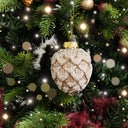 Neutral Sequin Frosted Pine Cone Bauble Decoration - 8cm