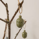 Olive Green Glazed Ceramic Acorn Hanging Decoration - 4.5cm