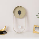 Olive Green &amp; Gold Pendulum Metal Analogue Wall Clock - 20cm x 55cm