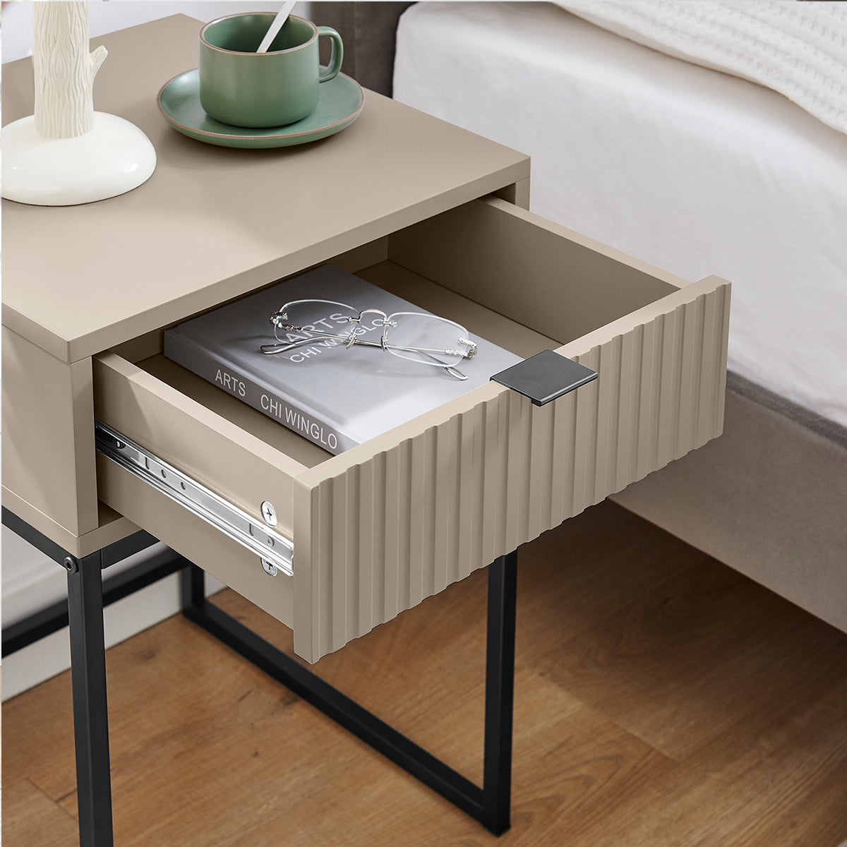 One Drawer Bedside Table - Hesley Taupe Stone Range – Melody Maison Ltd