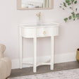 One Drawer Half Moon Console Table with Hessian &amp; Glass Top - Austin White Range