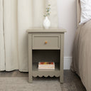 One Drawer Scalloped Bedside Table - Staunton Taupe Range