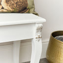 Orante White Detailed Bench with Wooden Top - Pays Blanc Range