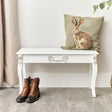 Ornate White Detailed Bench with Wooden Top - Pays Blanc Range