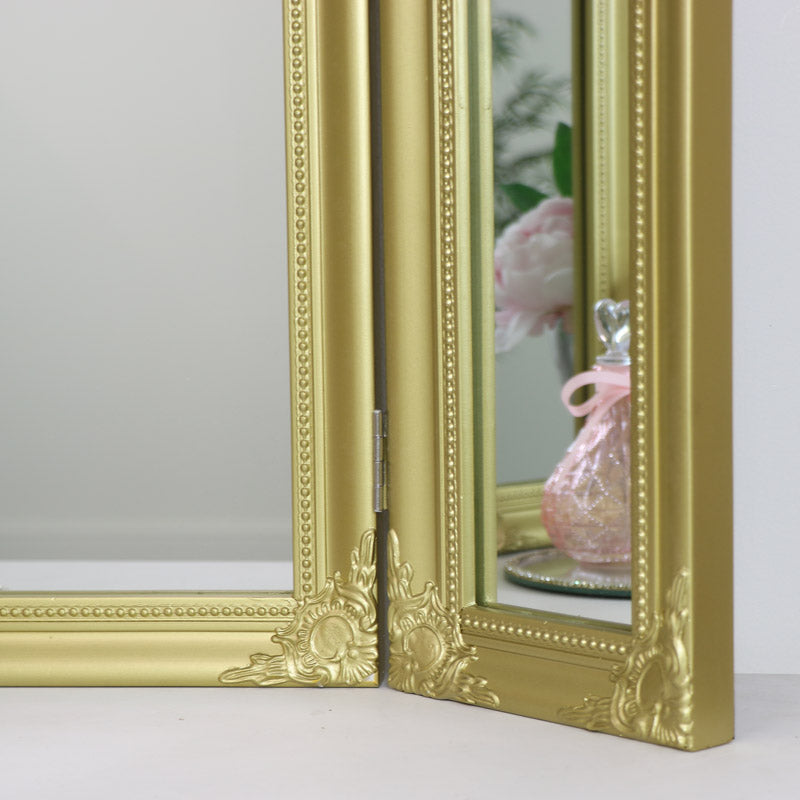 Ornate Gold Triple Dressing Table Mirror 55cm x 74cm Melody Maison Ltd Ornate Gold Triple Dressing Table Mirror 55cm x 74cm Melody Maison Ltd