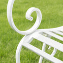 Ornate Metal White Round Garden Table &amp; Set of 2 Ornate Garden Chairs - 55cm x 92cm