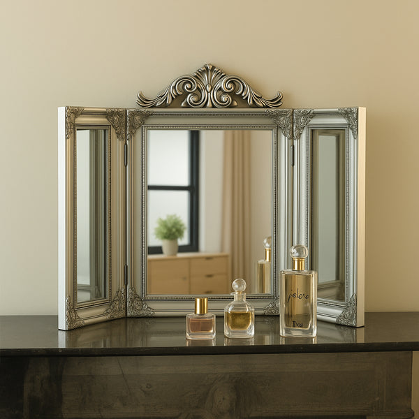 Ornate Silver Dressing Table Triple Mirror – Melody Maison