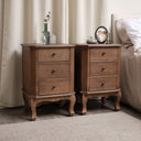 Pair Of 2 Dark Wood 3 Drawer Bedside Tables - Ashwell Range