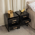 Pair of Black 3 Drawer Bedside Tables - Luna Black Range