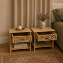 Pair of Bohemian Natural Mango Wood Bedside Tables - Freya Wood Range