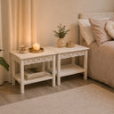 Pair of Bohemian White Distressed Mango Wood Side / Coffee Tables - Freya White Range