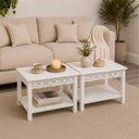 Pair of Bohemian White Distressed Mango Wood Side / Coffee Tables - Freya White Range