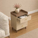 Pair of Cream &amp; Wood 3 Drawer Bedside Tables - Oswin Range
