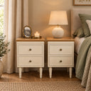 Pair of Cream &amp; Wooden Two Drawer Bedside Tables - Claudia Range