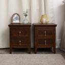 Pair of Dark Brown Wooden Reeded 2 Drawer Bedside Tables - Georgian Range
