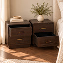 Pair of Dark Wood Curved 2 Drawer Bedside Tables - Kingsley Range