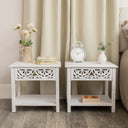 Pair of Distressed White Mango Wood Bohemian Bedside Tables - Freya White Range