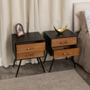Pair of Mid-Century Modern Wood &amp; Black 2 Drawer Bedsides - Industrial Range
