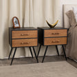 Pair of Mid-Century Modern Wood &amp; Black 2 Drawer Bedsides - Industrial Range