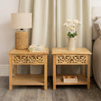 Pair of Natural Mango Wood Bohemian Bedside Tables - Freya Wood Range