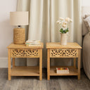 Pair of Natural Mango Wood Bohemian Bedside Tables - Freya Wood Range