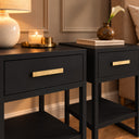 Pair of One Drawer Bedside Tables - Luna Black Range