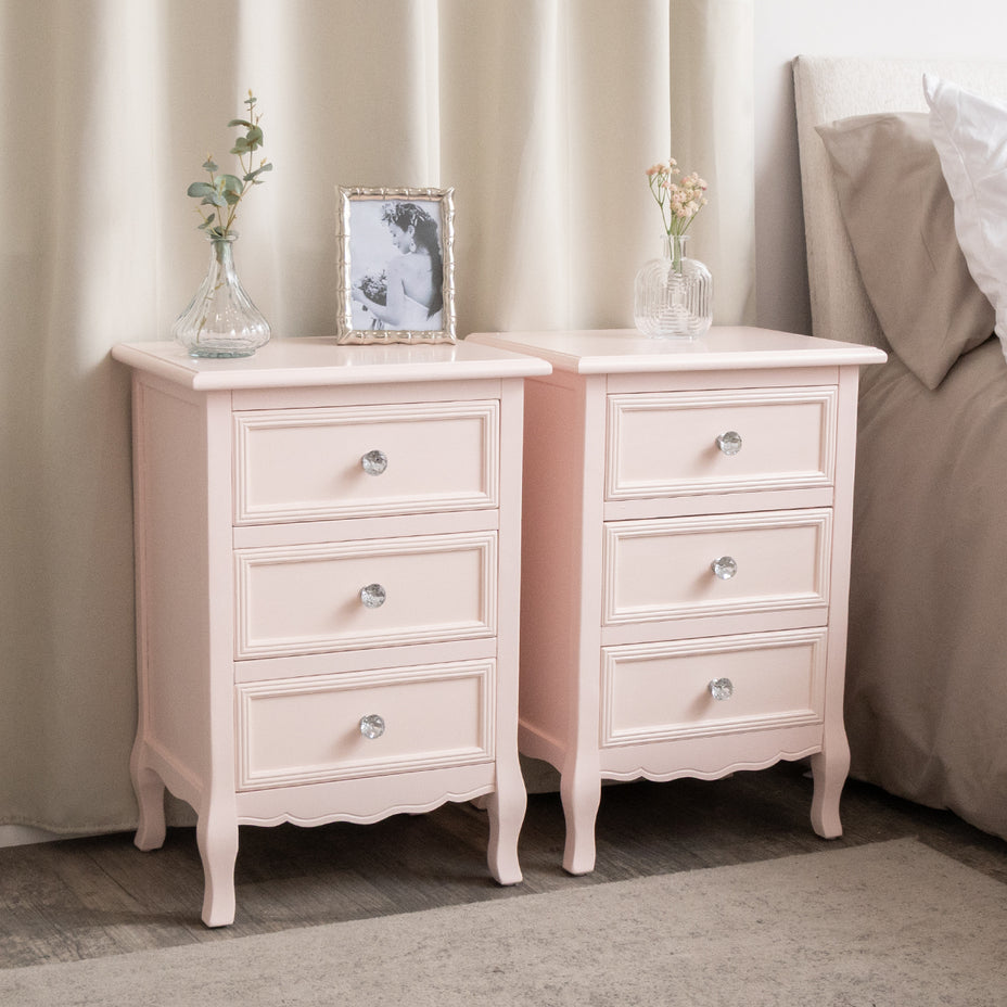 Pair of Pink 3 Drawer Bedside Tables - Sophia Pink Range – Melody ...