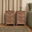 Pair of Solid Wood 3 Drawer Bedside Tables - Hessian Range